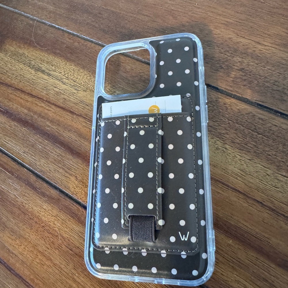Polka Dot Card Holder Phone Case - Brown /White